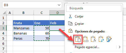 Pegar Selección con Menú Contextual