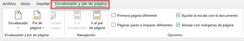 Pestaña Encabezado y Pié de Página