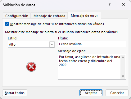 Pestaña Mensaje de Error