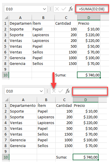 Proceso Ocultar Fórmulas en Excel