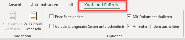 Registerkarte Kopf und Fusszeile in Excel oeffnen