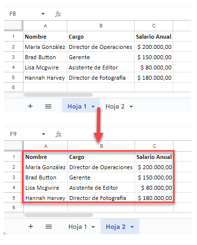 Resultado Copiar Anchos de Columna en Google Sheets