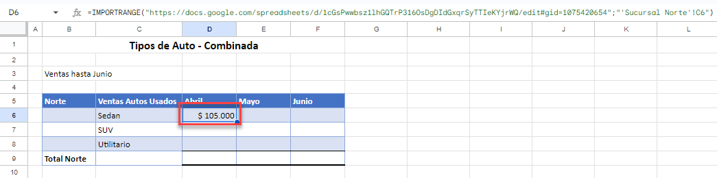 Resultado Fórmula ImportRange en Google Sheets