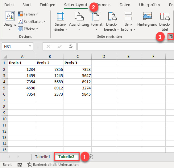 Seite in Excel einrichten