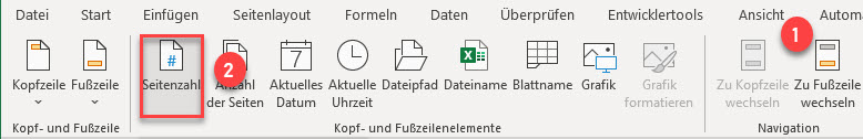 Seitenzahl in Fusszeile in Excel einfuegen