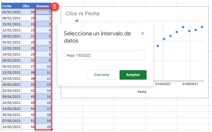 Seleccionar Nuevo Intervalo de Datos en Google Sheets
