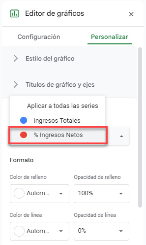 Seleccionar Serie para Eje Secundario en Google Sheets