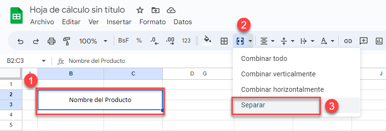 Separar Celdas en Google Sheets