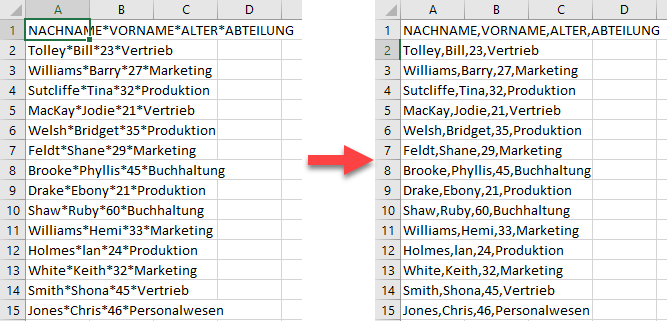 Sternchen in Excel suchen und ersetzen