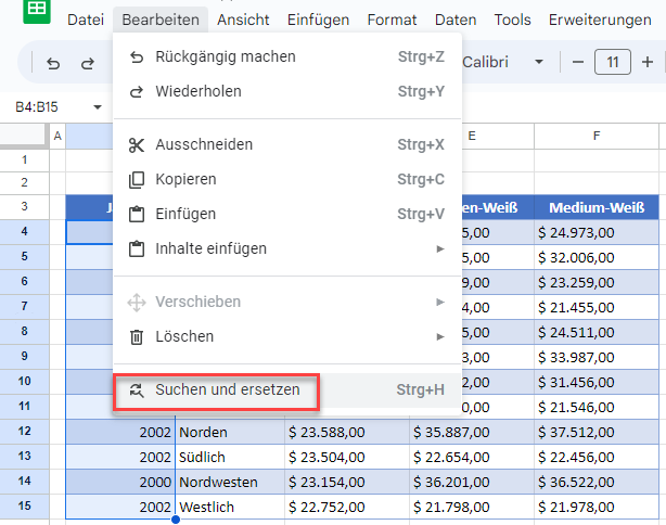 Suchen und Ersetzen mit Platzhaltern Google Sheets