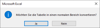 Tabellen in Bereich konvertieren Dialogfenster