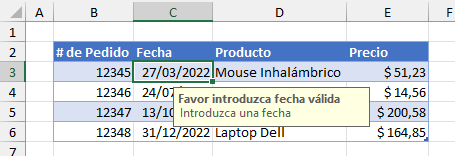 Validación de Datos Formato Fecha en Excel