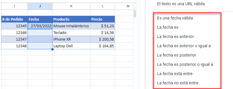 Validación de Fechas en Google Sheets