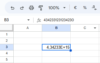 Zahl mit wissenschaftlicher Notation in Goolge Sheets