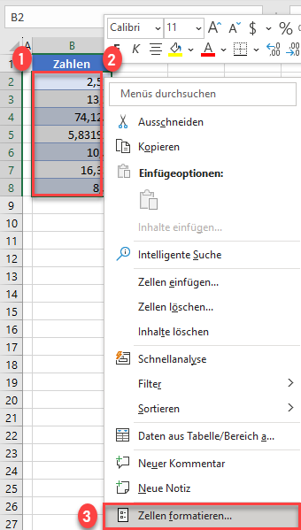 Zahlen mit Dezimalstellen formatieren