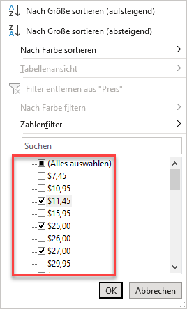 Zahlenfilter in Excel bearbeiten