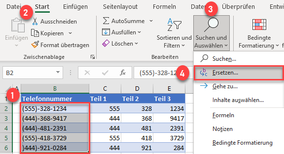 Zeichen in Zahlenkette suchen und ersetzen