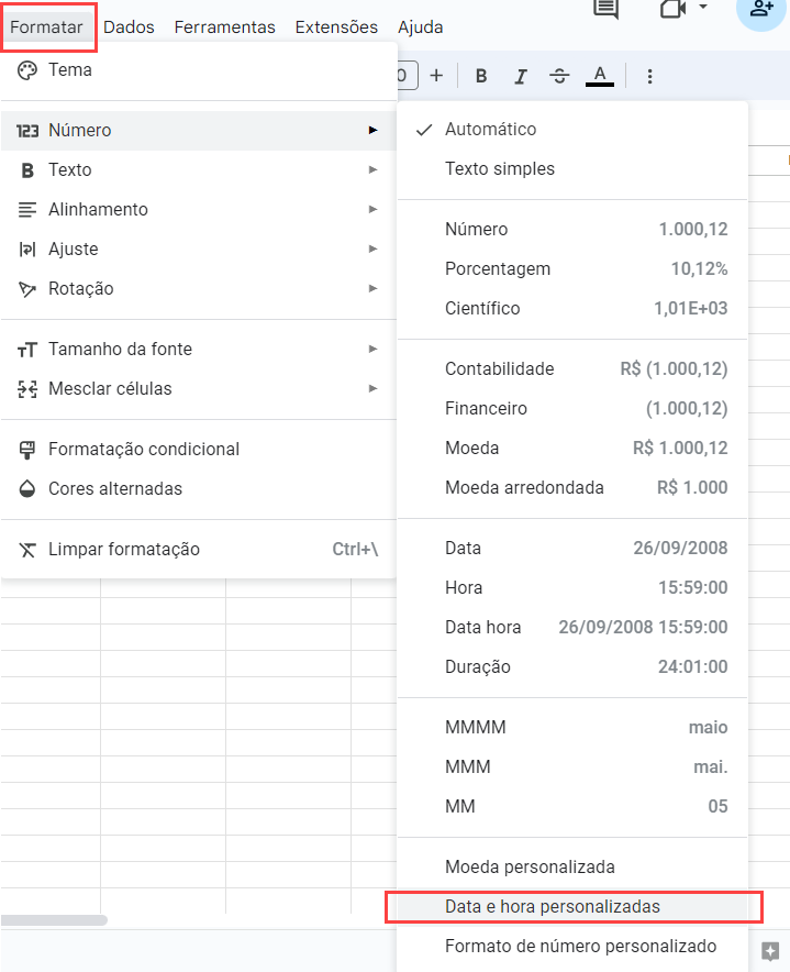 alterar formato data google 1