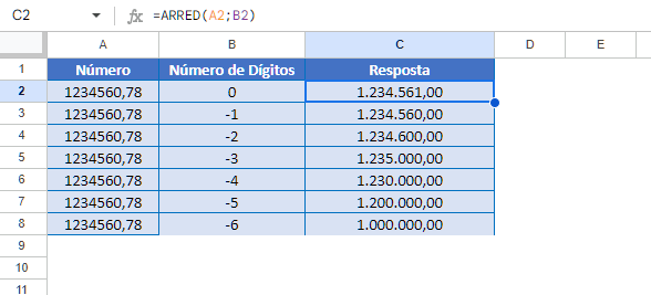 arredondar acima abaixo google