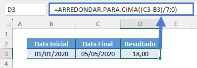 arredondar para cima numero de semanas