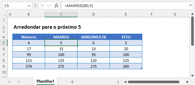 arredondar para proximo 5