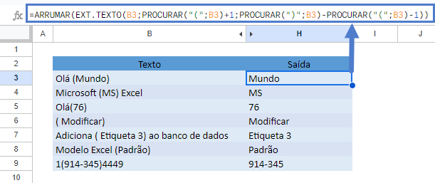 arrumar junto com exttexto google sheets