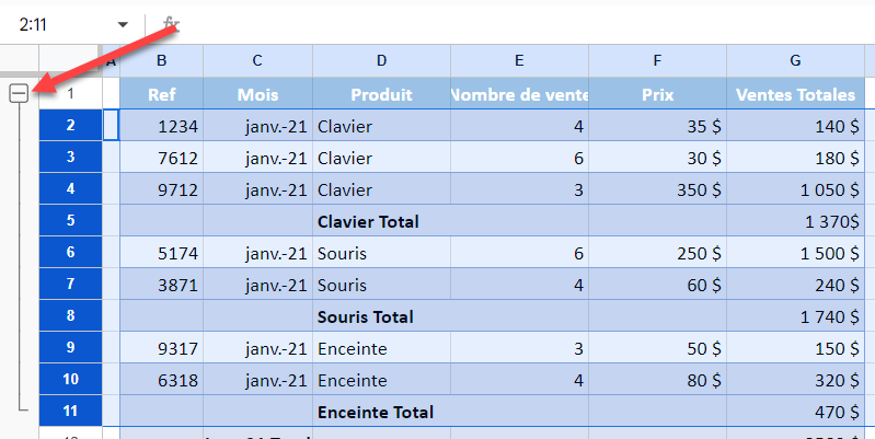 barre contour google sheets