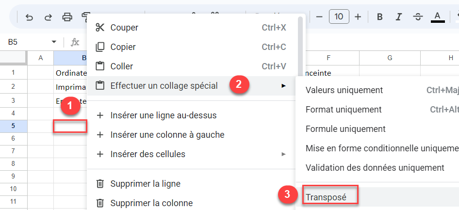 clic droit transposer