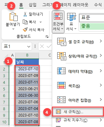 conditional formatting new rule dates