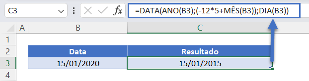 data subtrai 5 anos