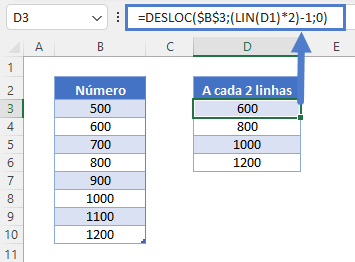 desloc numero linha