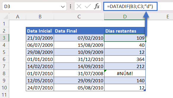 dias restantes datadif