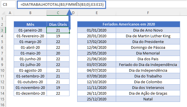 dias uteis com final do mes