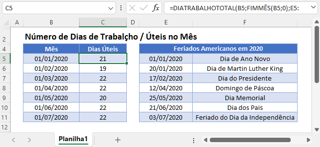 dias uteis no mes