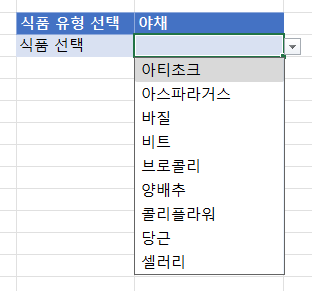 야채 선택 결과