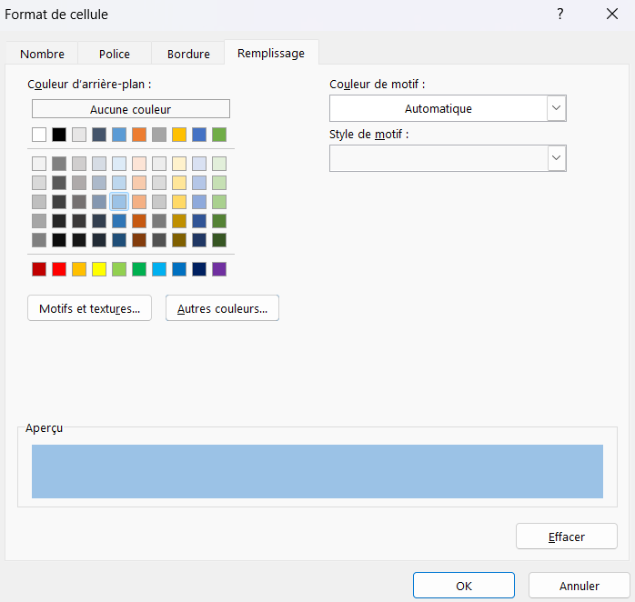 excel cellule vide format