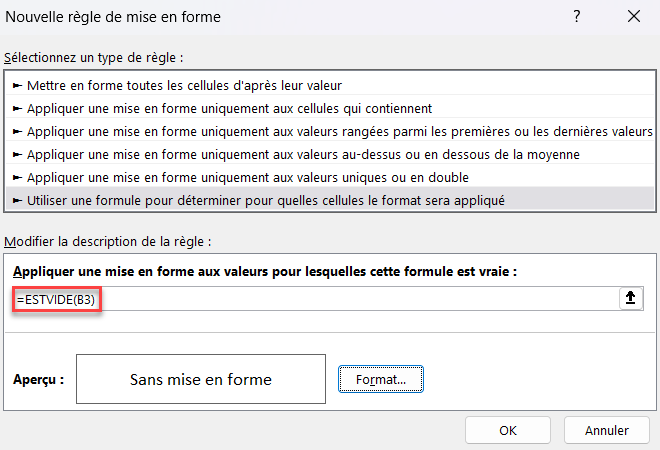 excel cellule vide formule