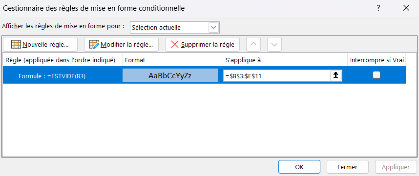 excel cellule vide gestionnaire