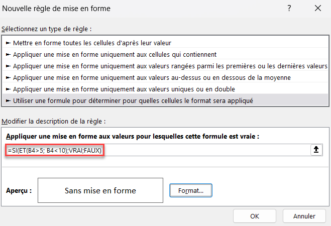 excel conditions multiples formule