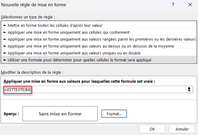 excel contient texte creation regle