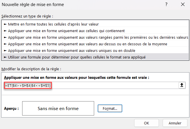 excel entre formule