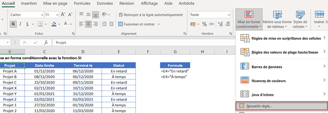 excel formule si nouvelle règle