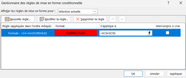 excel gestionnaire regles formatage date