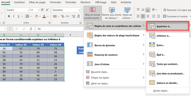 excel mise en forme superieur