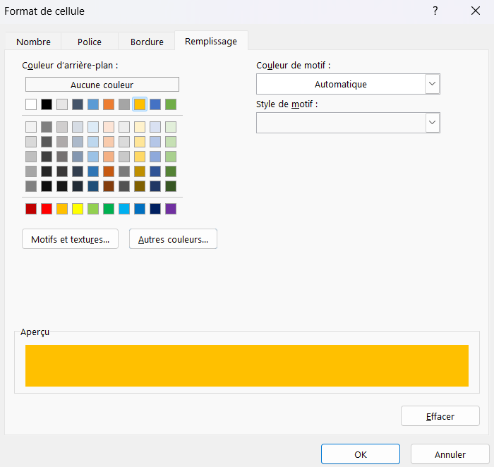 excel non egal remplissage