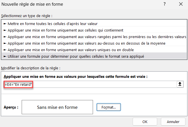 excel nouvelle règle mise en forme