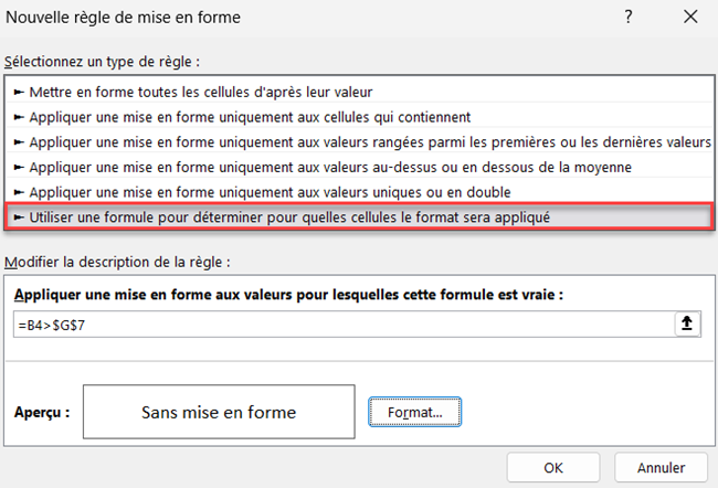 excel nouvelle regle utiliser formule