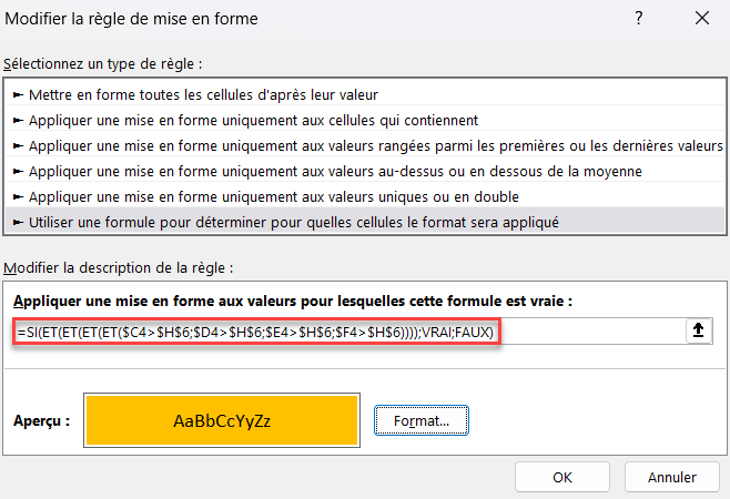 excel surbrillance ligne produits formule corrected