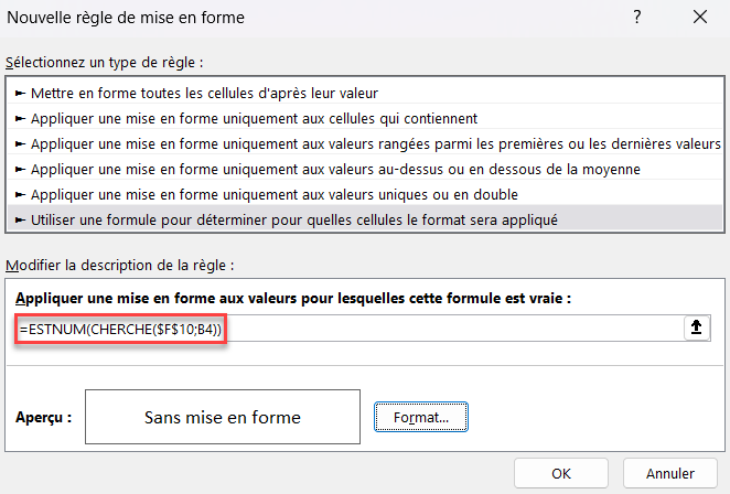 excel texte specifique formule