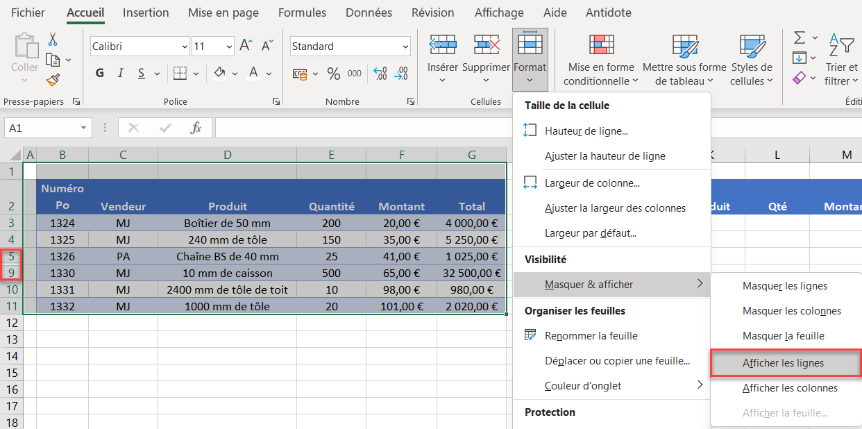 filtre avance non fonctionnel afficher lignes